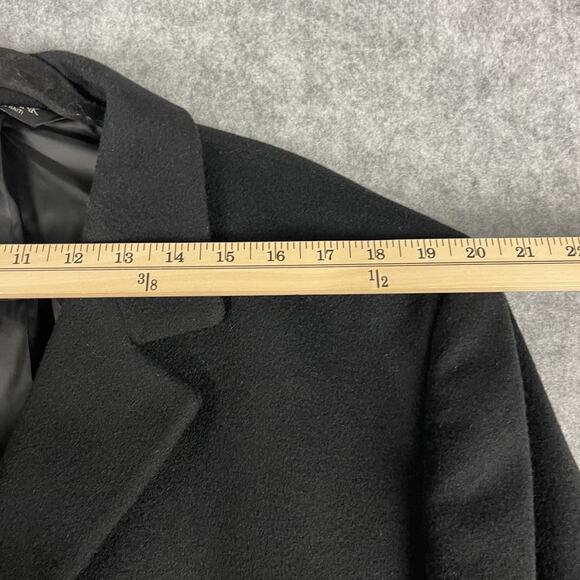 Jos A Bank Wool Pea Coat Overcoat Mens 44R Black Camel Hair Silk Classic - Picture 13 of 16